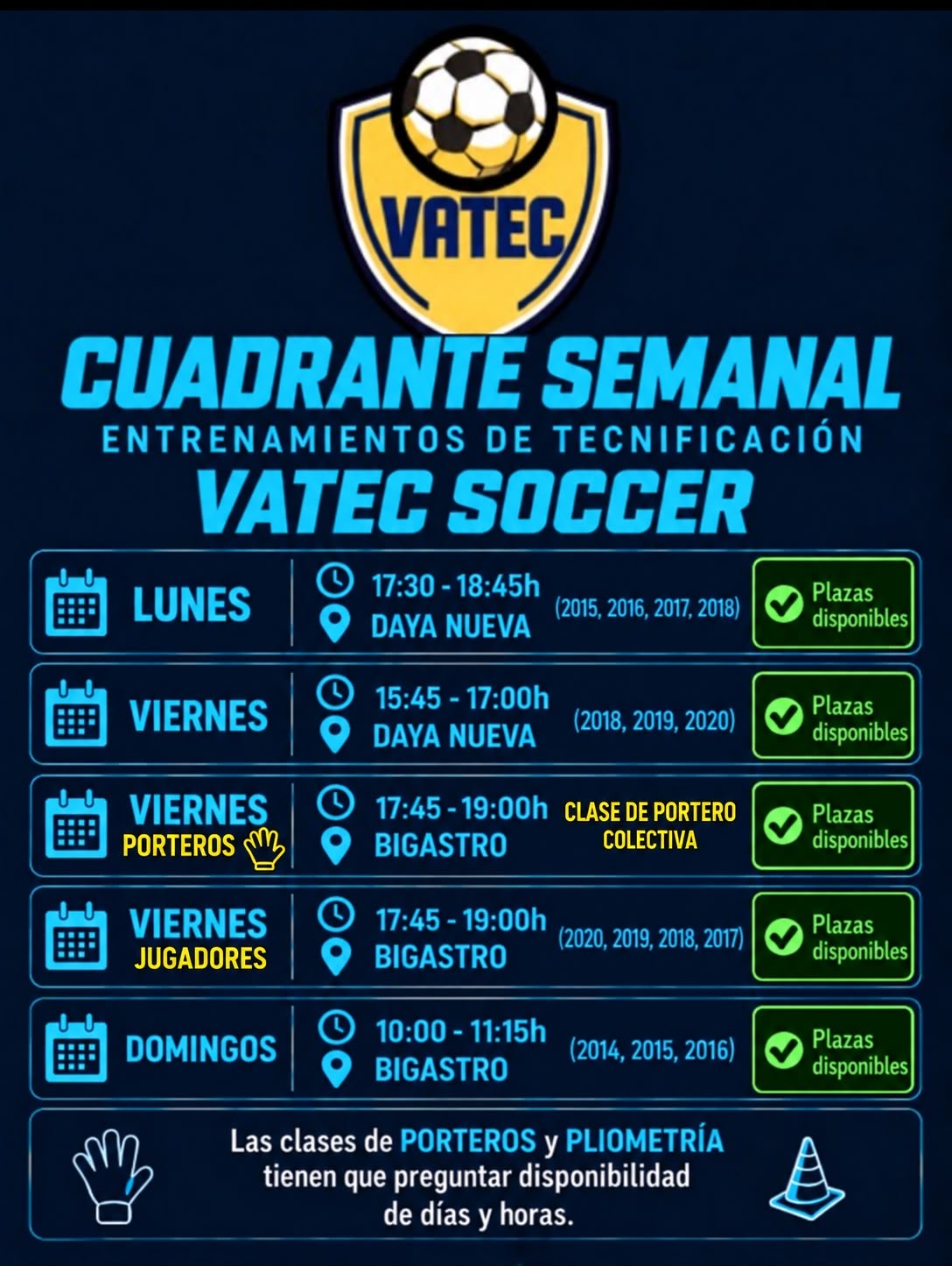 Horarios,sedes y días